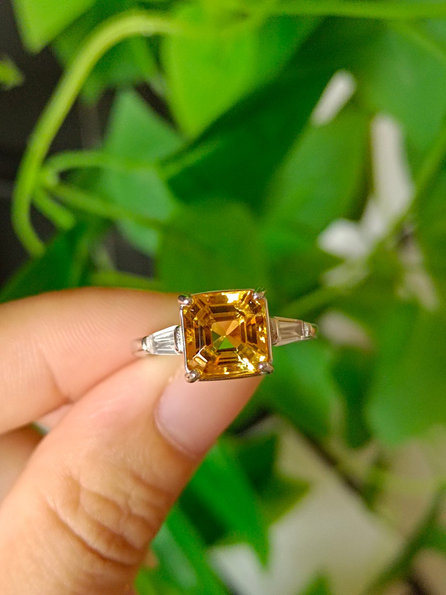 Cincin Persegi Citrine Kuning Asli yang Indah - Barang Kemas