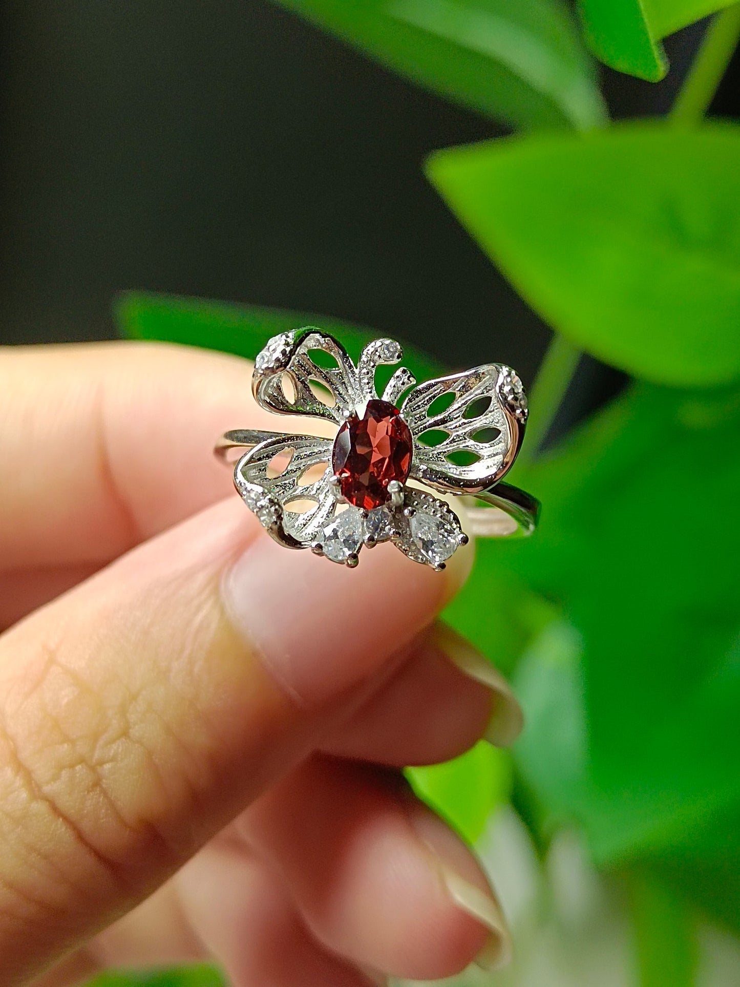 Natural Garnet Butterfly Ring - Exquisite Jewelry for Elegant You