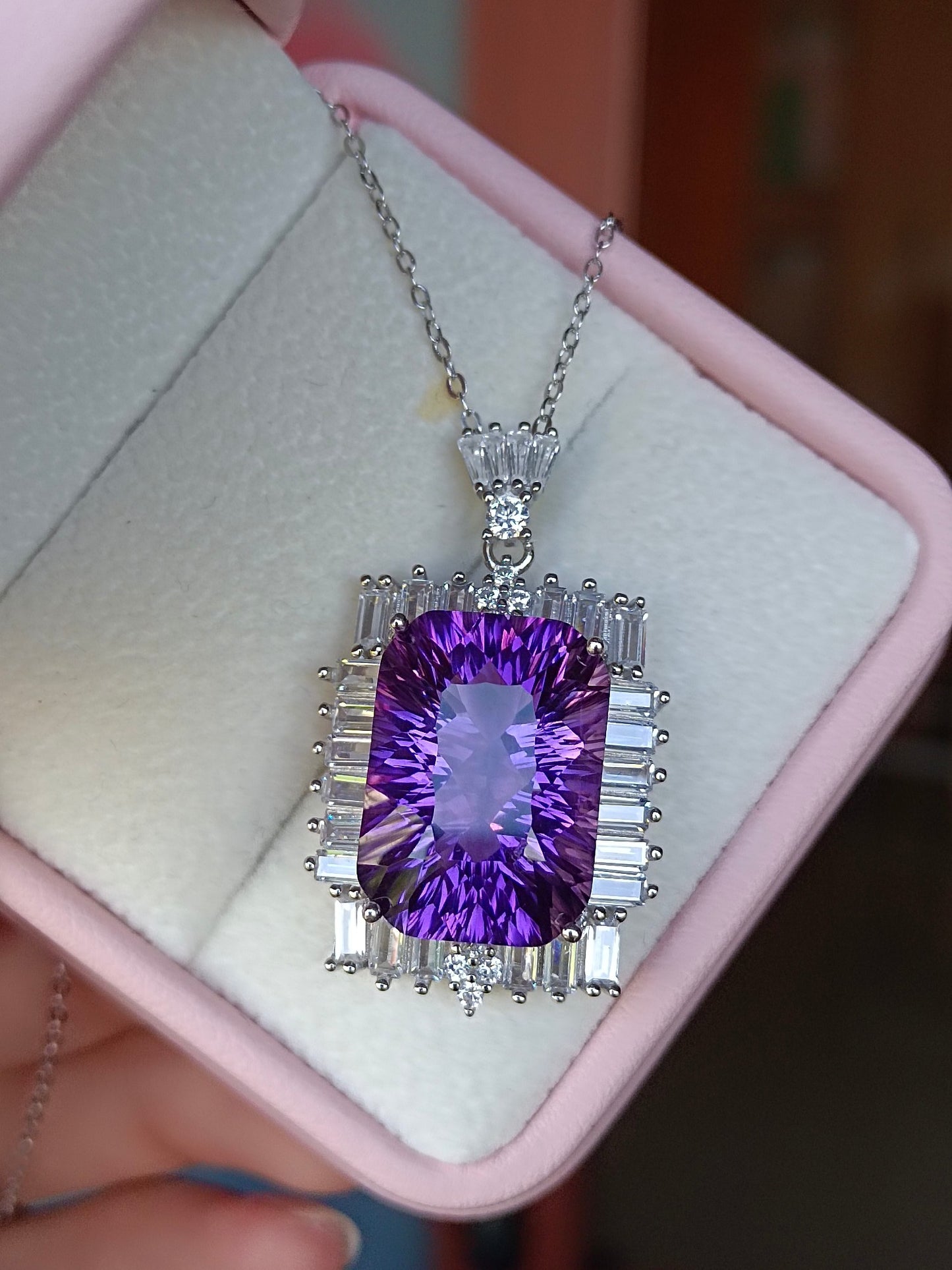 Luxurious Natural Purple Amethyst Square Pendant - Fine Jewelry