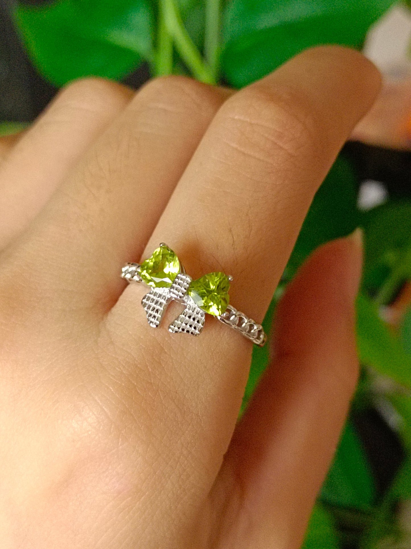 Natural Peridot Heart Bowknot Ring - Jewelry for Vibrant Vitality