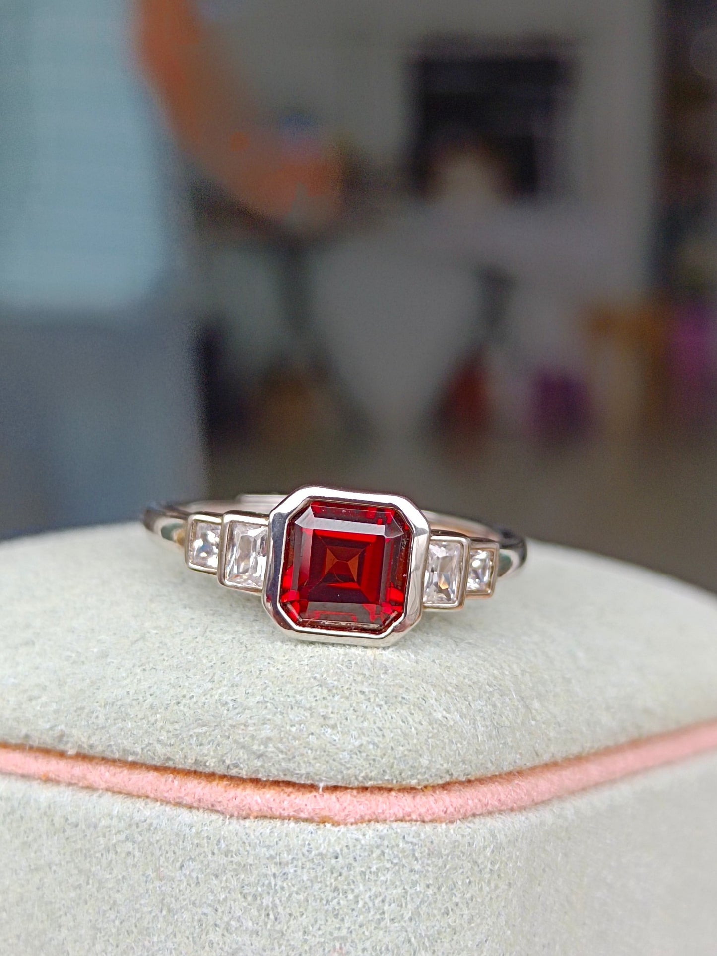 Elegant Princess-Cut Natural Garnet Ring - Fine Jewelry