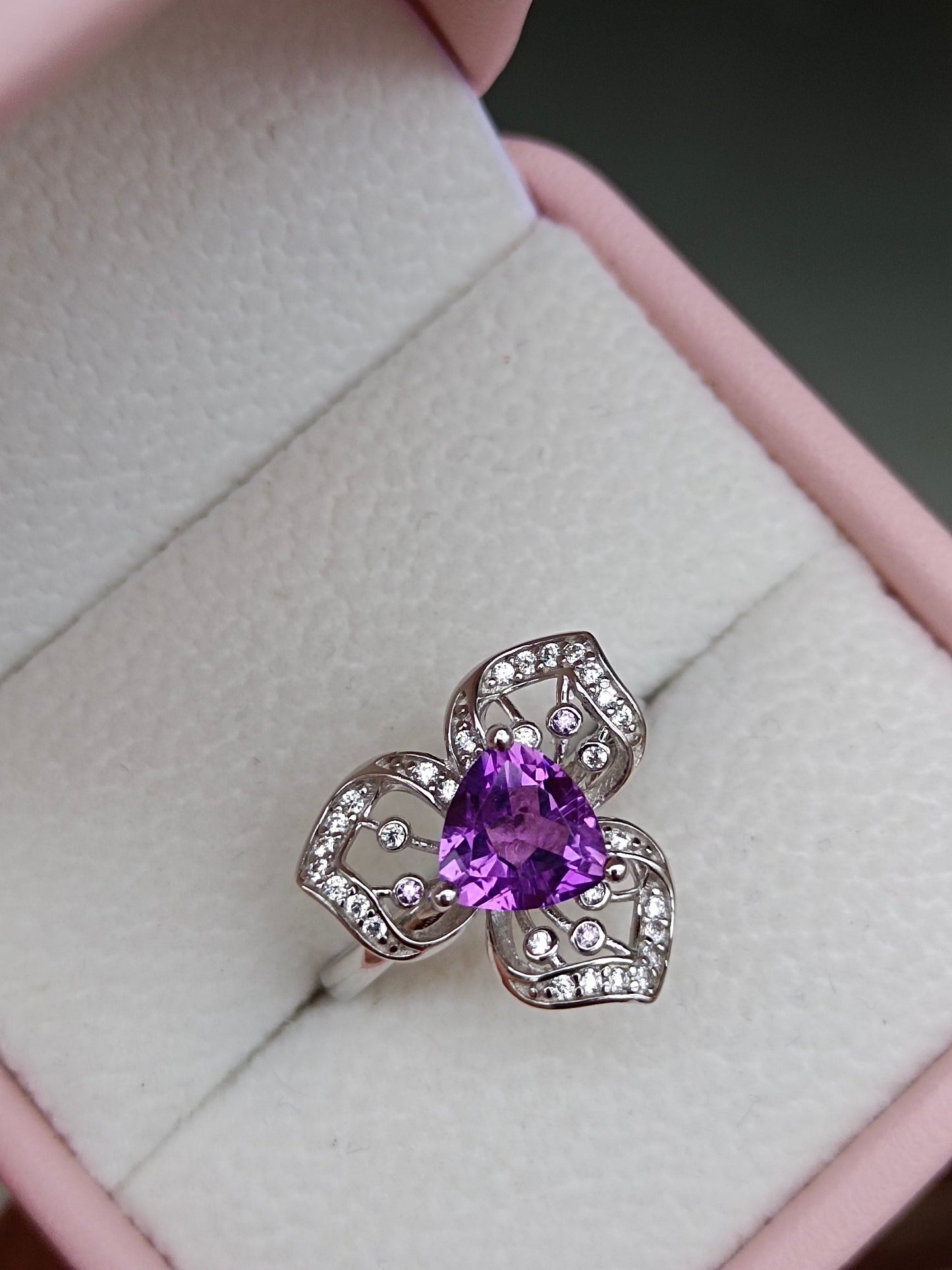 Elegant Natural Purple Crystal Ring with Orchid Design - Unique Jewelry