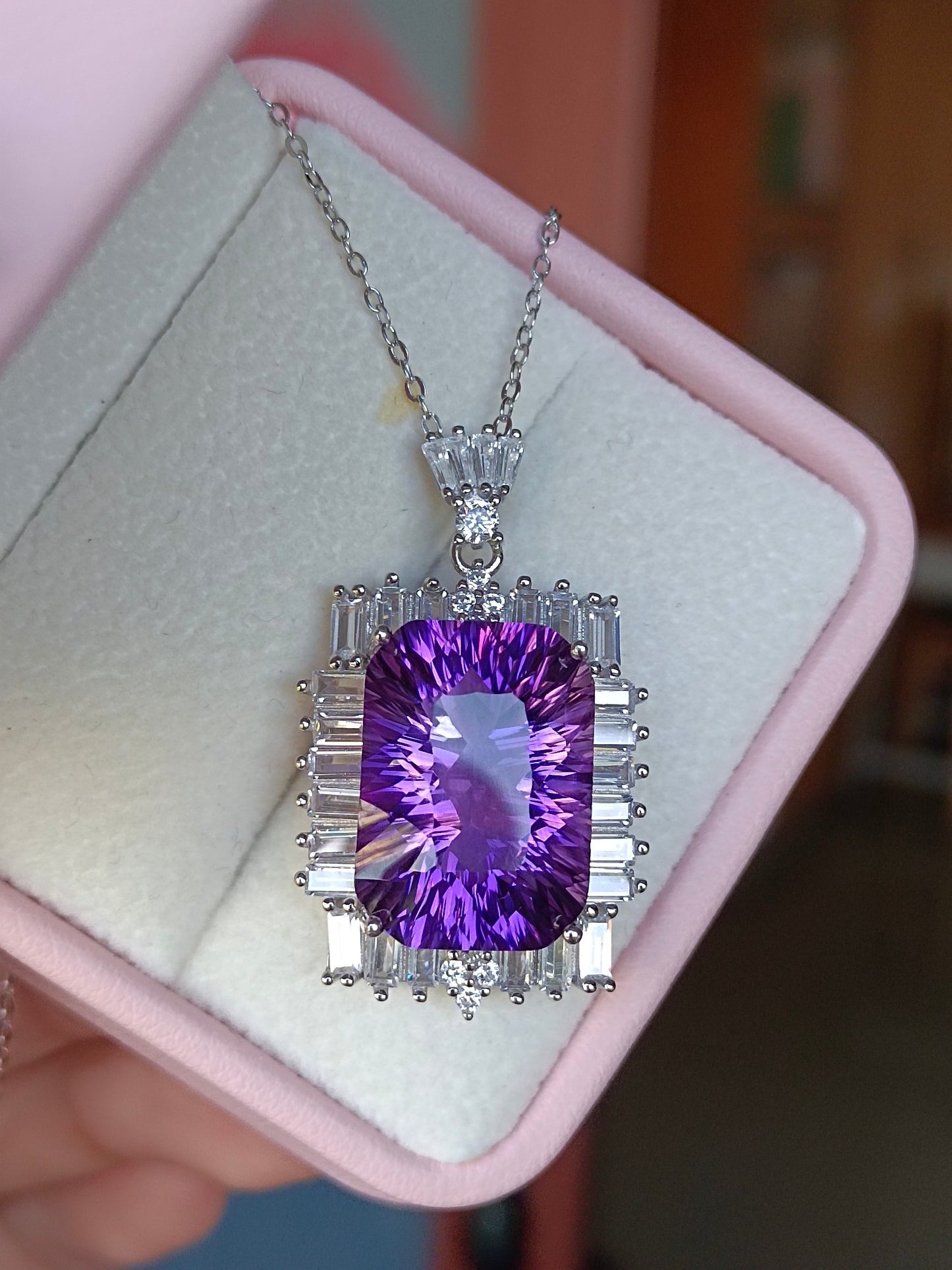 Luxurious Natural Purple Amethyst Square Pendant - Fine Jewelry