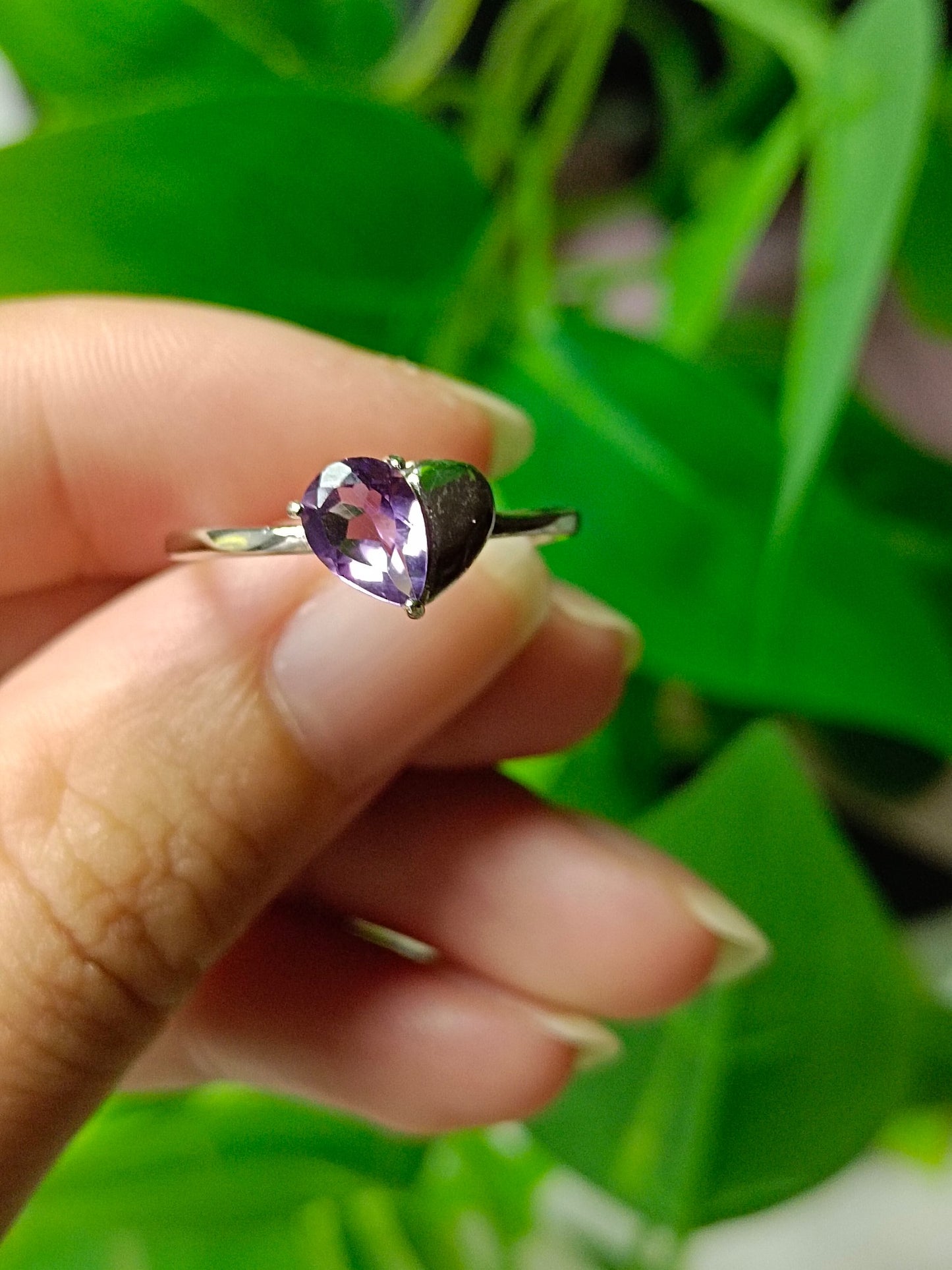 Natural Amethyst Water Drop Heart Ring - Exquisite Jewelry for Elegance