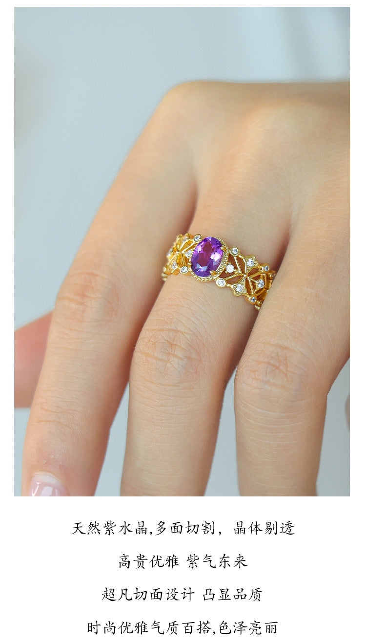 Cincin Perhiasan Amethyst Lace Romantik