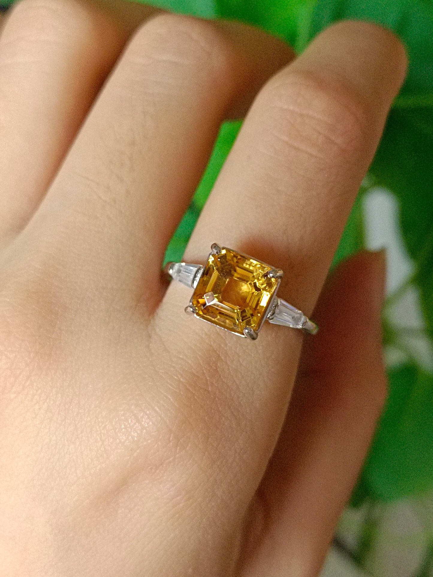 Cincin Segiempat Citrine Kuning Asli - Barang Kemas Cantik untuk Keanggunan