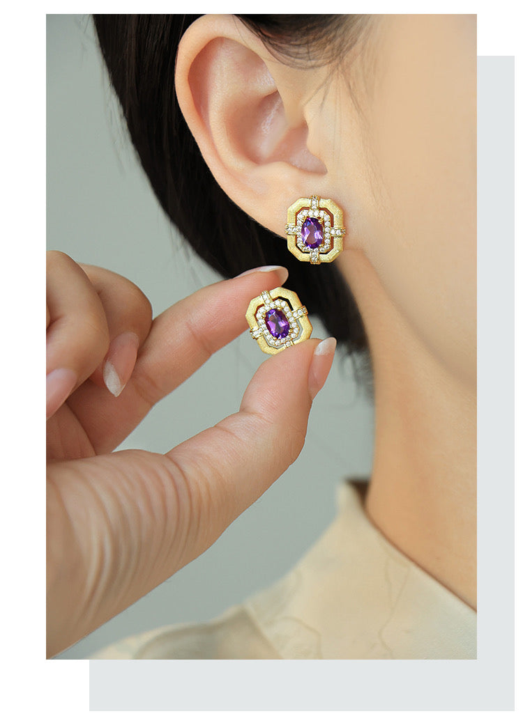 Luxurious Natural Amethyst Earrings - Jewelry for Elegance and Grace