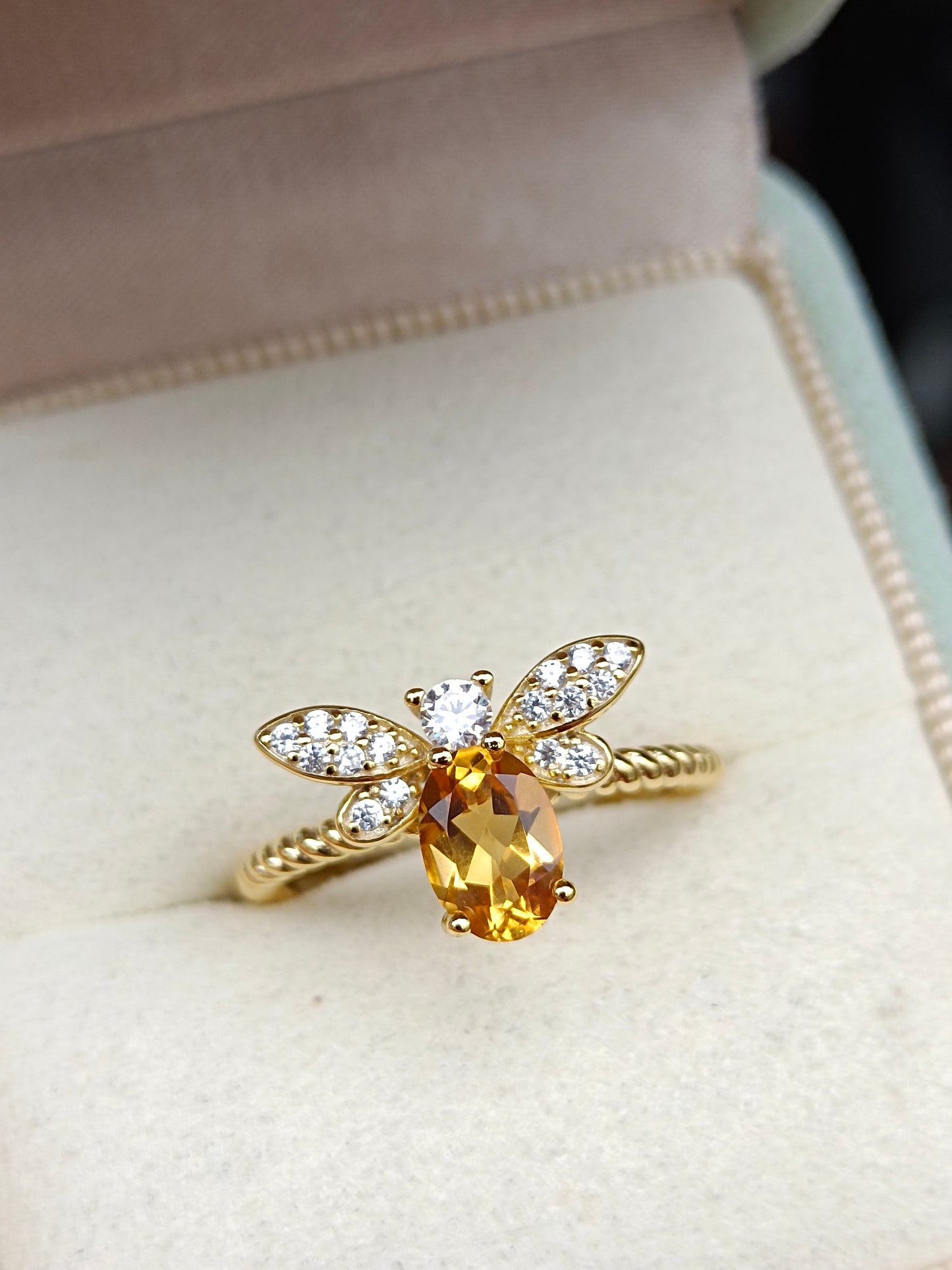 Vibrant Yellow Crystal Bee Ring - Unique Jewelry Piece