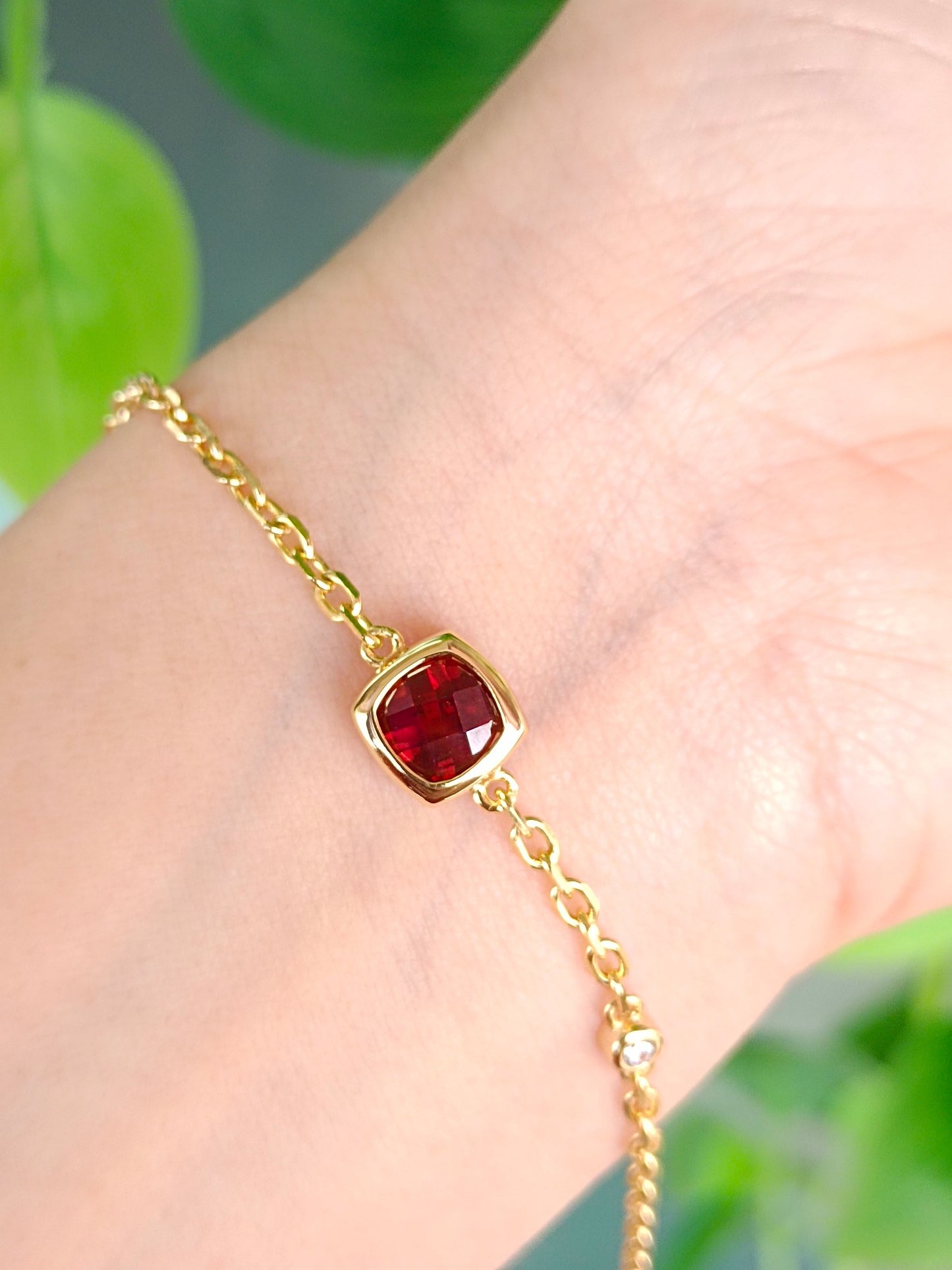 Natural Princess-Cut Garnet Bracelet - Unique Jewelry Design