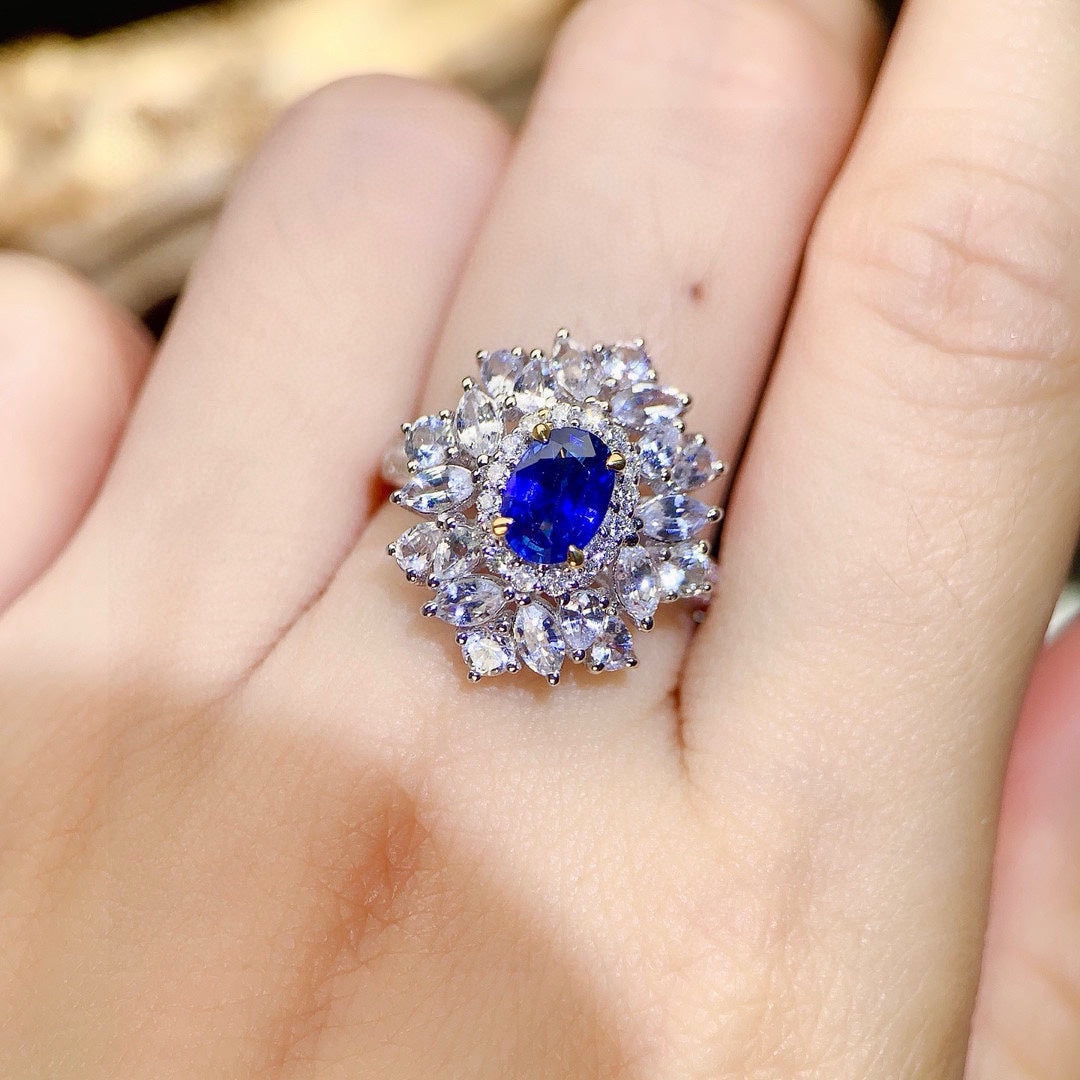 Luxury Sapphire Ring with Diamond Accents - High-End Jewelry