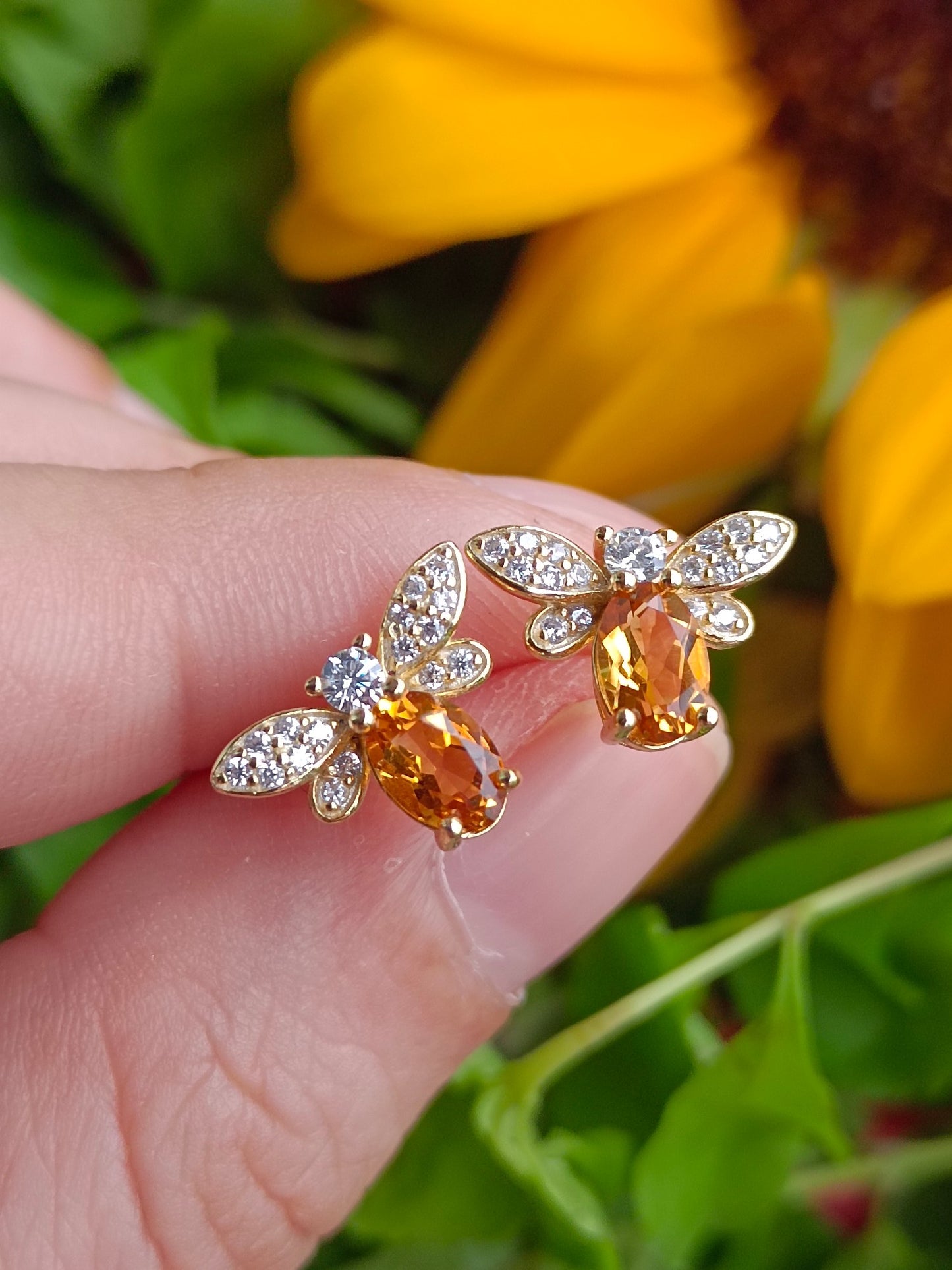 Vibrant Yellow Crystal Bee Stud Earrings - Unique Jewelry