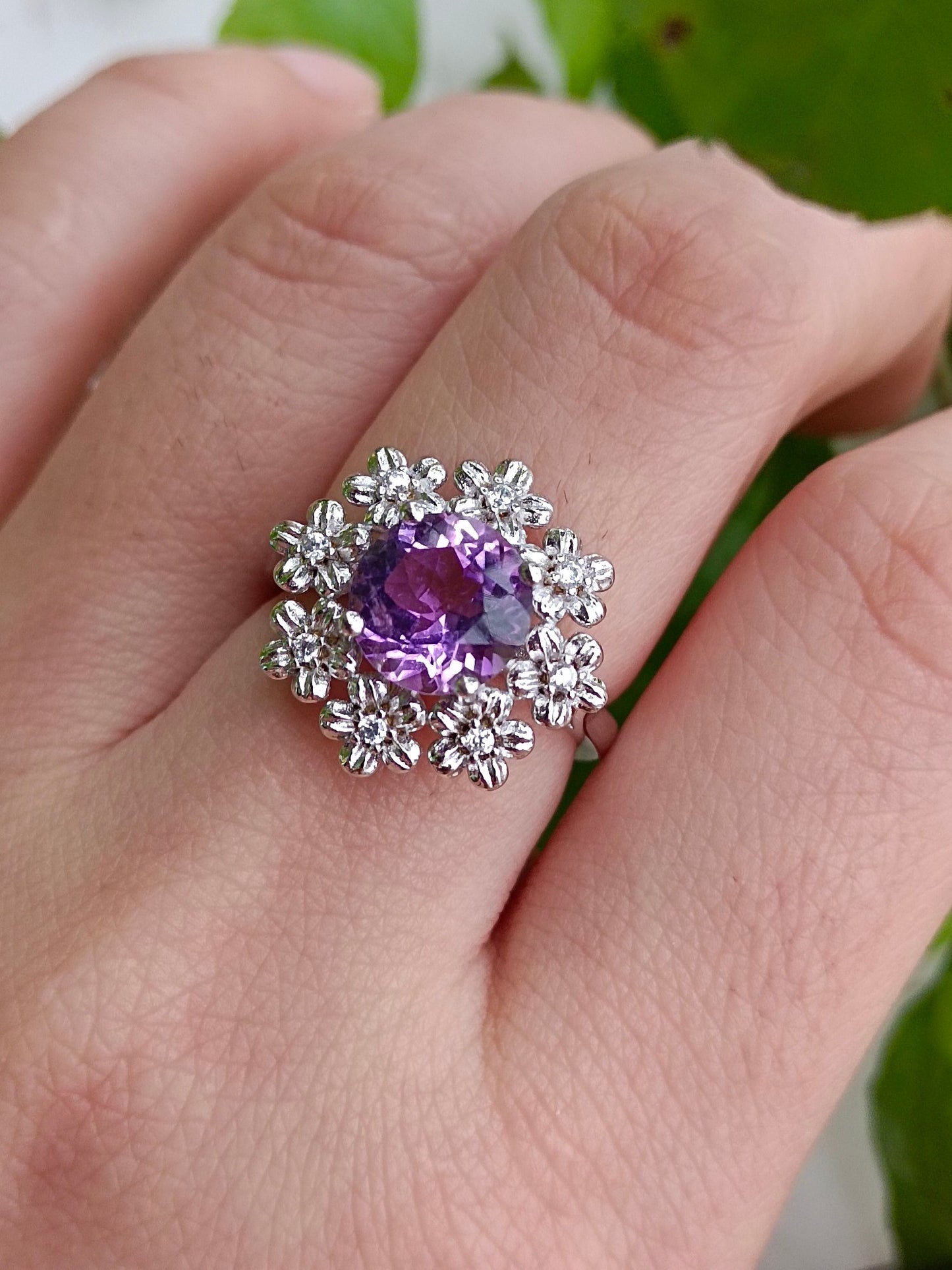 Cincin Bunga Kaya Amethyst Asli yang Indah - Barang Kemas Unik