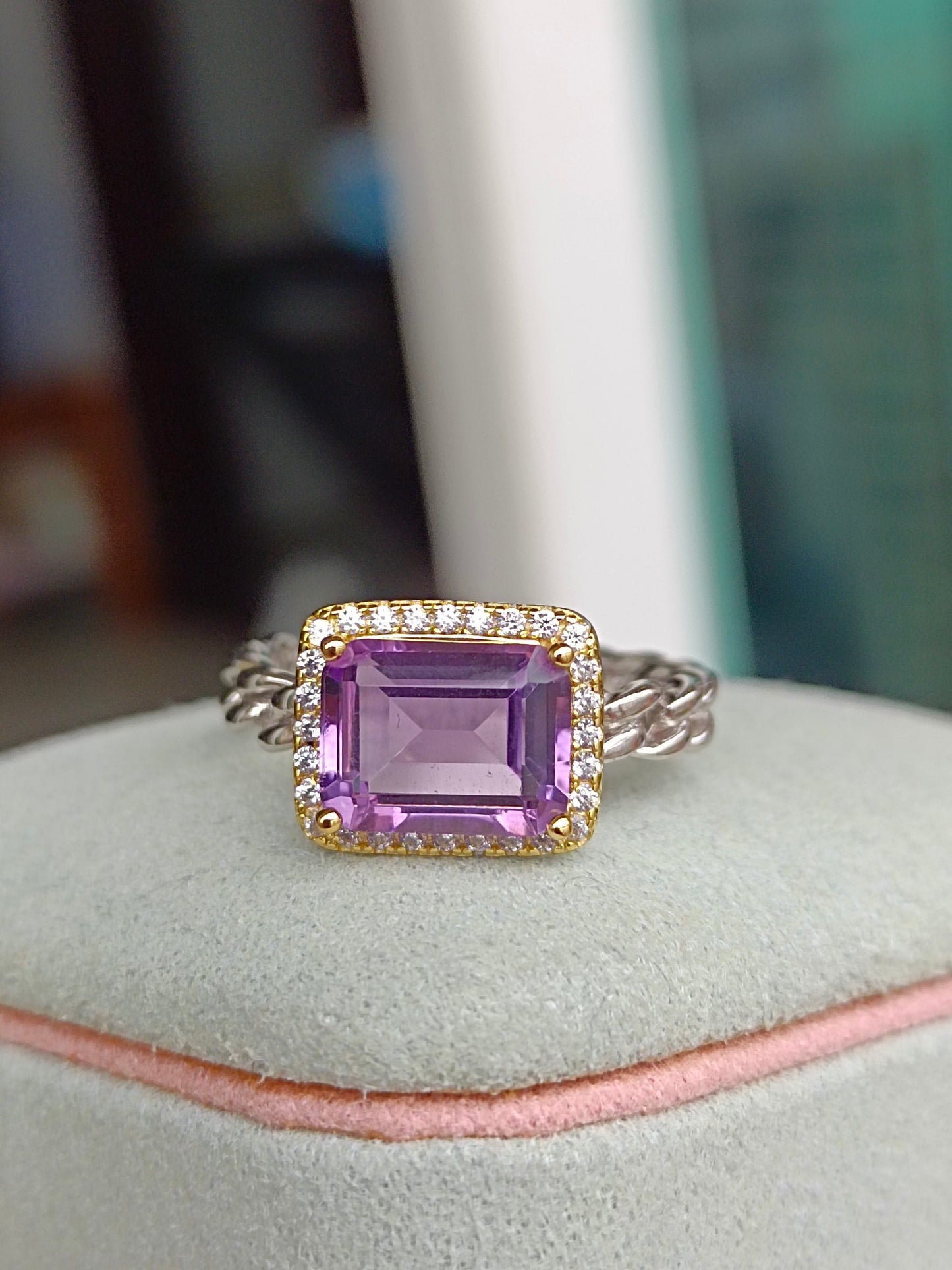 Cincin Kiub Amethyst Ungu Asli Berseri - Barang Kemas Anggun