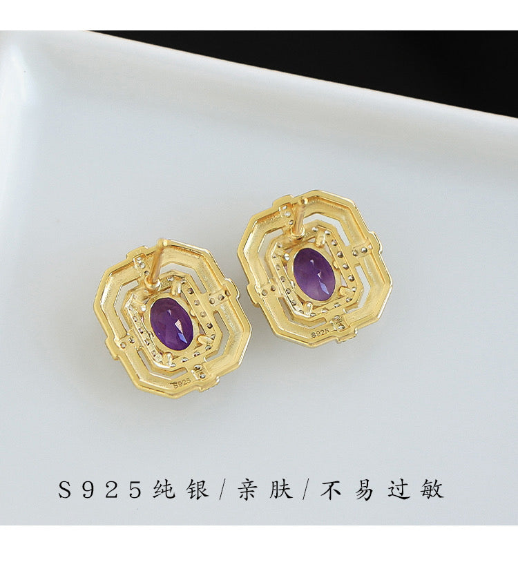 Luxurious Natural Amethyst Earrings - Jewelry for Elegance and Grace