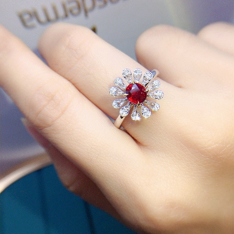 Elegant Petal-Shaped Ruby and Diamond Two-Way Wear Jewelry