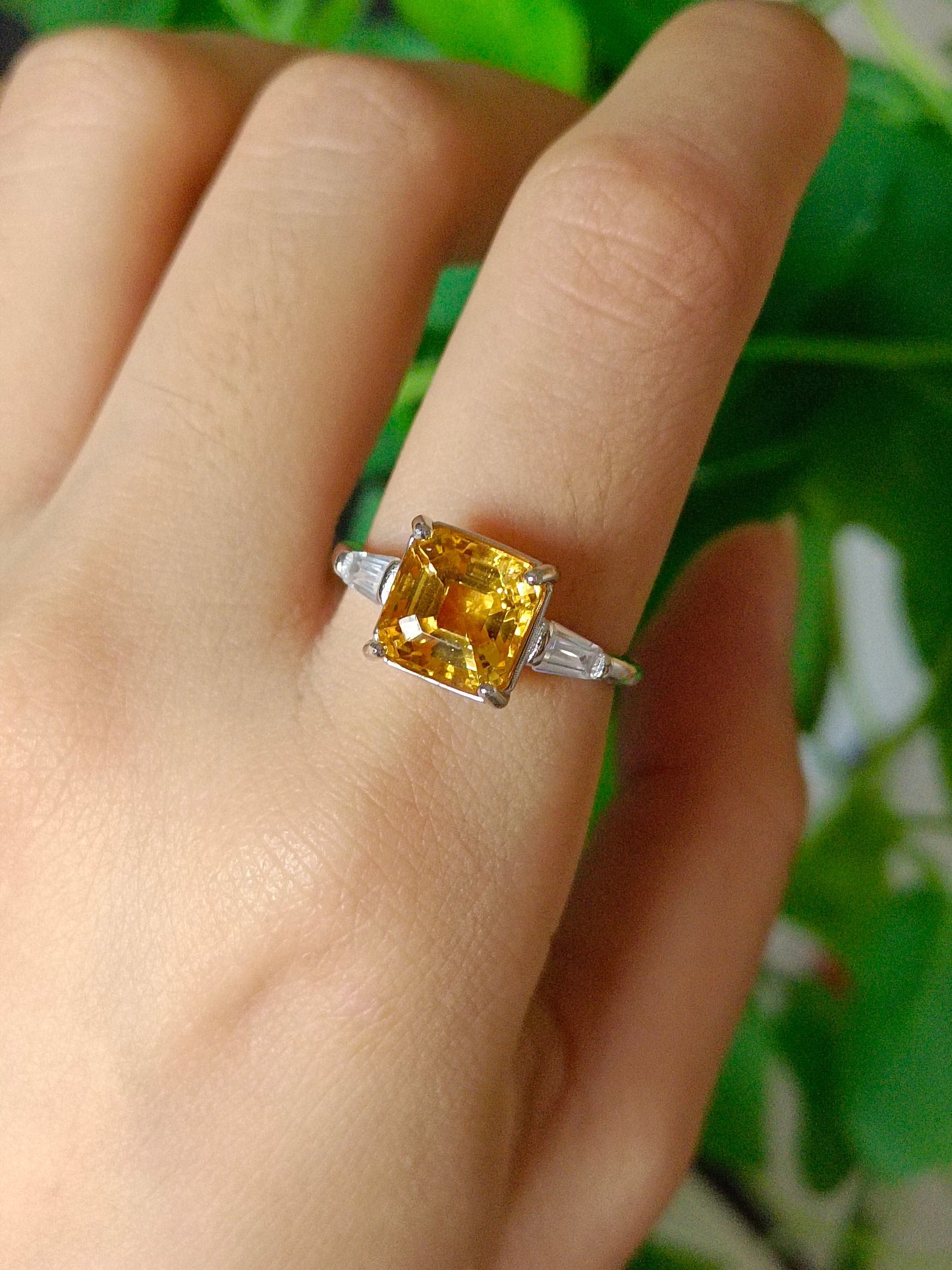 Cincin Persegi Citrine Kuning Asli yang Indah - Barang Kemas