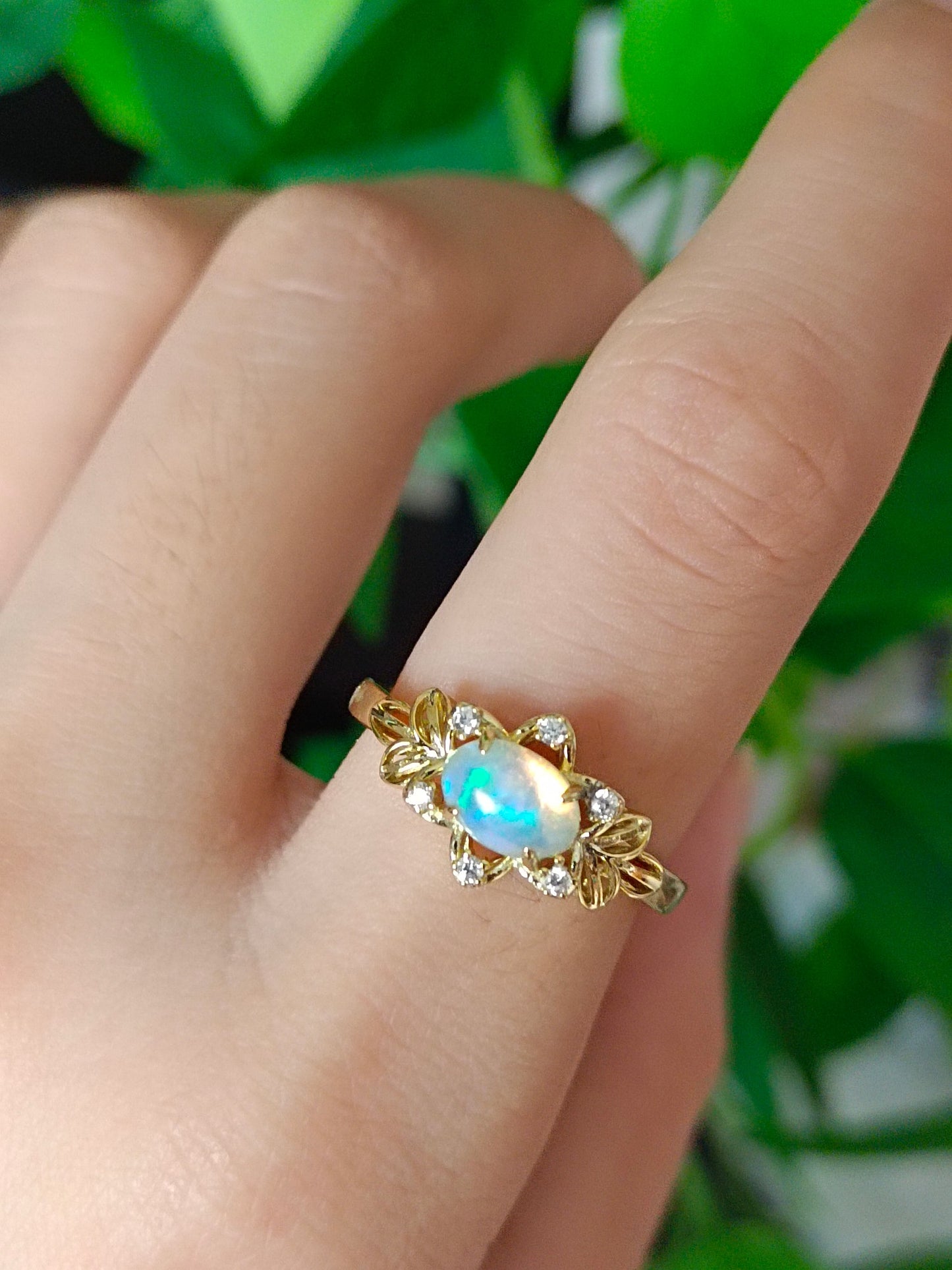 Cincin Opal Perak S925 Sterling - Barang Kemas Galactic yang Menawan