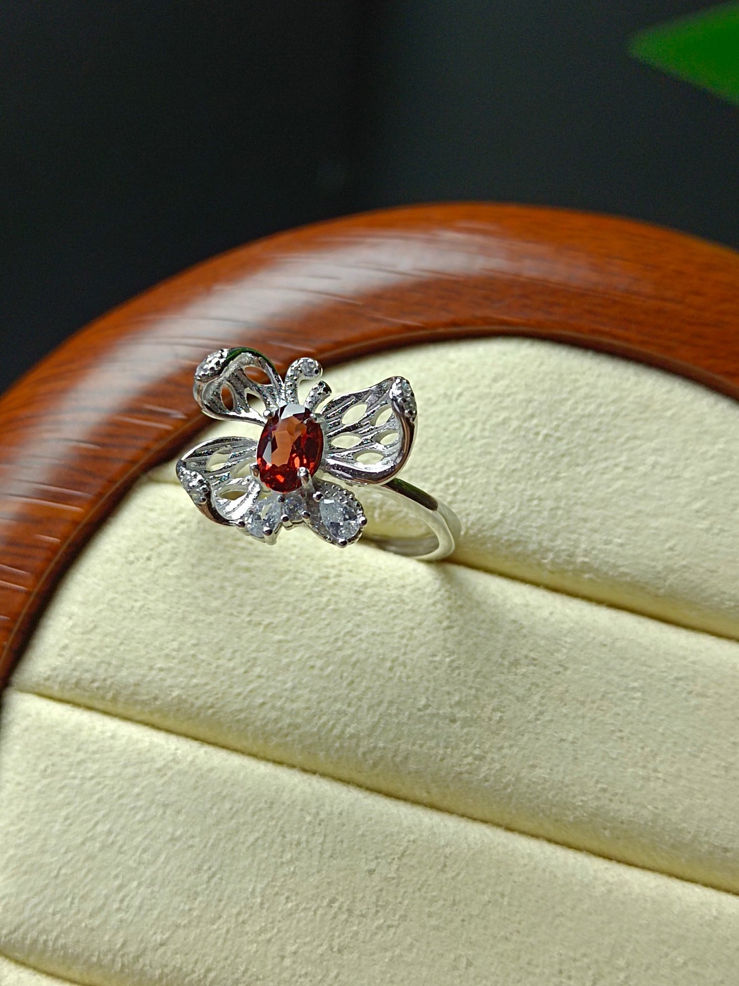 Natural Garnet Butterfly Ring - Unique Jewelry Piece