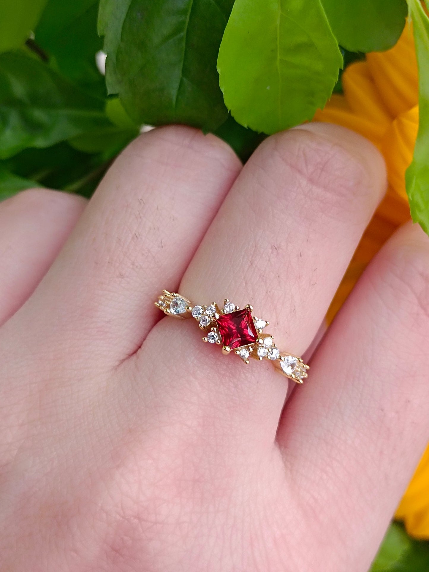 Princess-Cut Red Garnet Ring - Unique Jewelry Piece