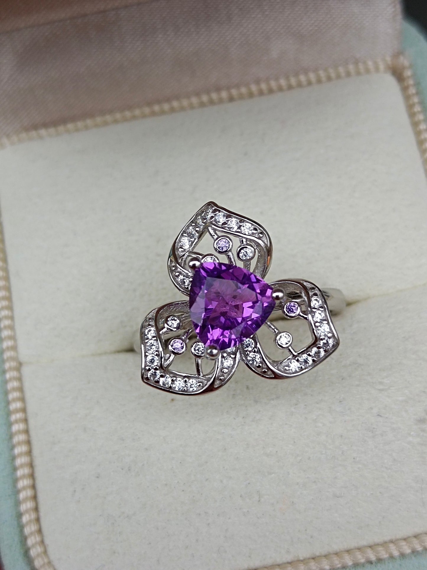 Elegant Natural Purple Crystal Ring with Orchid Design - Unique Jewelry