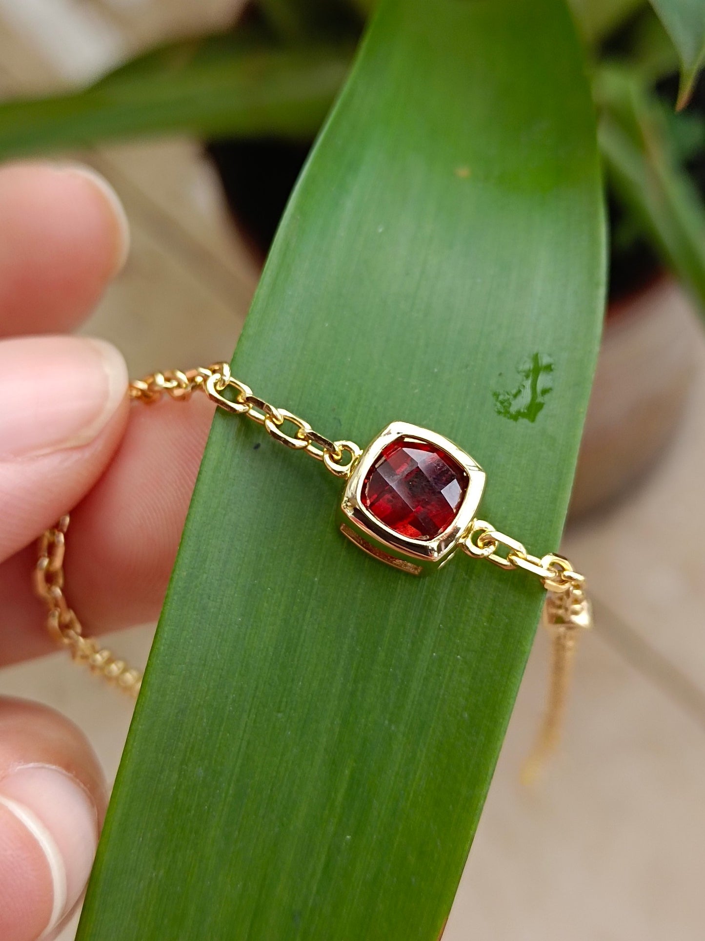 Natural Princess-Cut Garnet Bracelet - Unique Jewelry Design