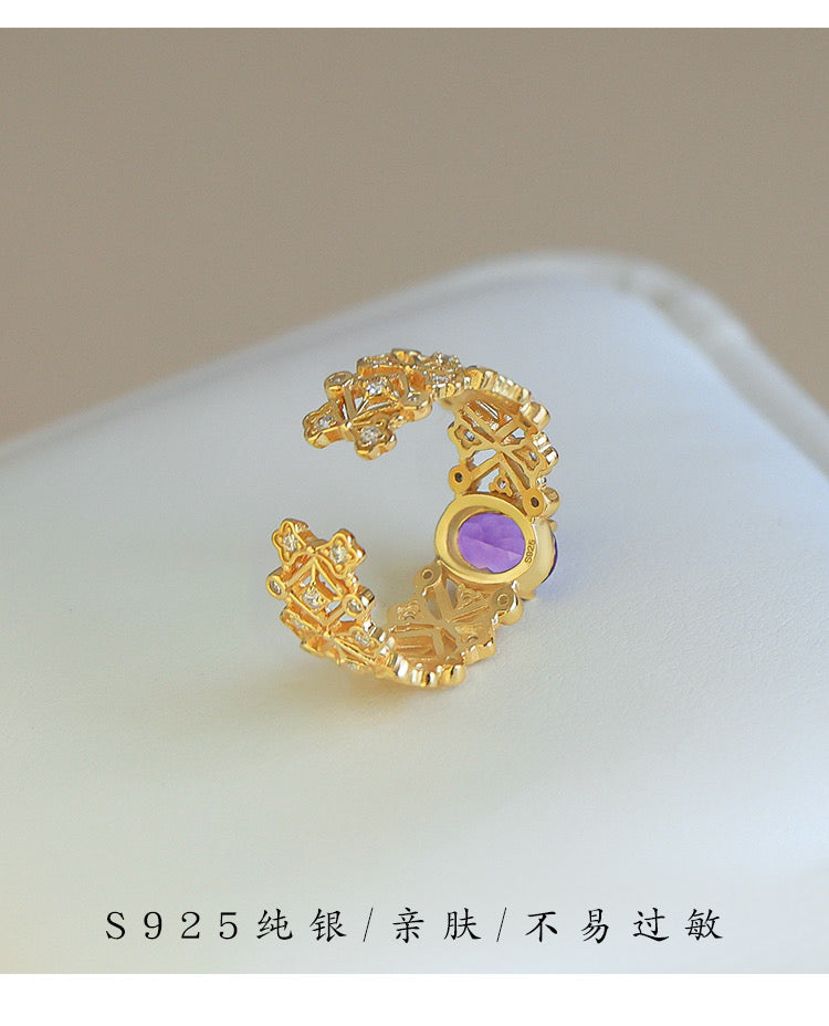 Cincin Perhiasan Amethyst Lace Romantik