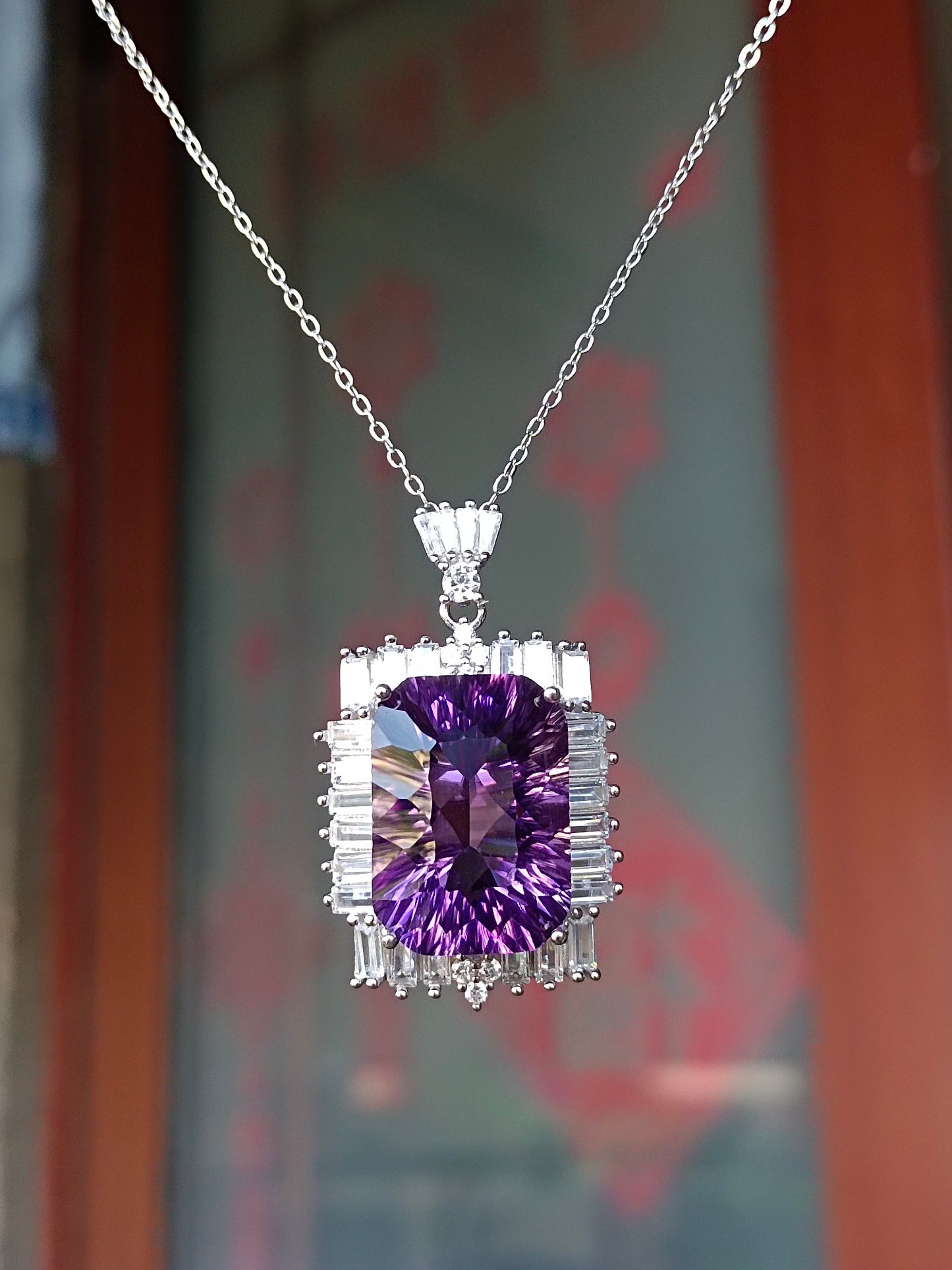 Luxurious Natural Purple Amethyst Square Pendant - Fine Jewelry