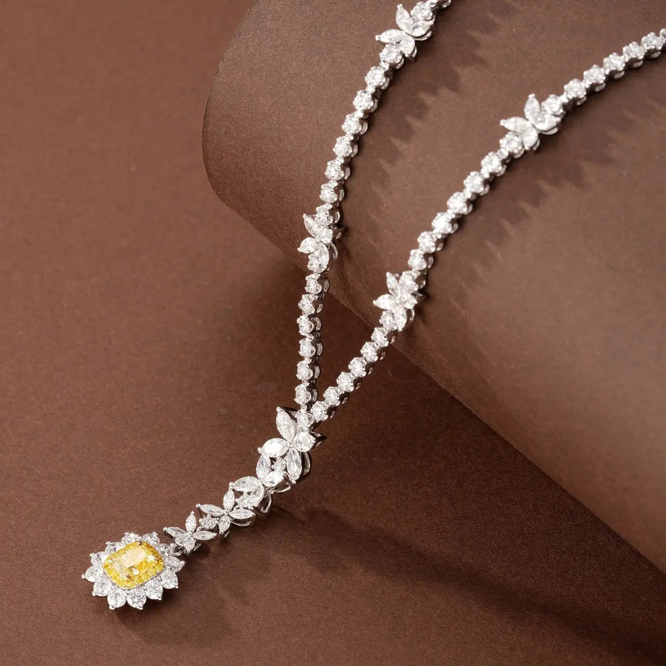 Elegant Clover Yellow Diamond Pillow Cut Necklace: A Dual-Wear Gem