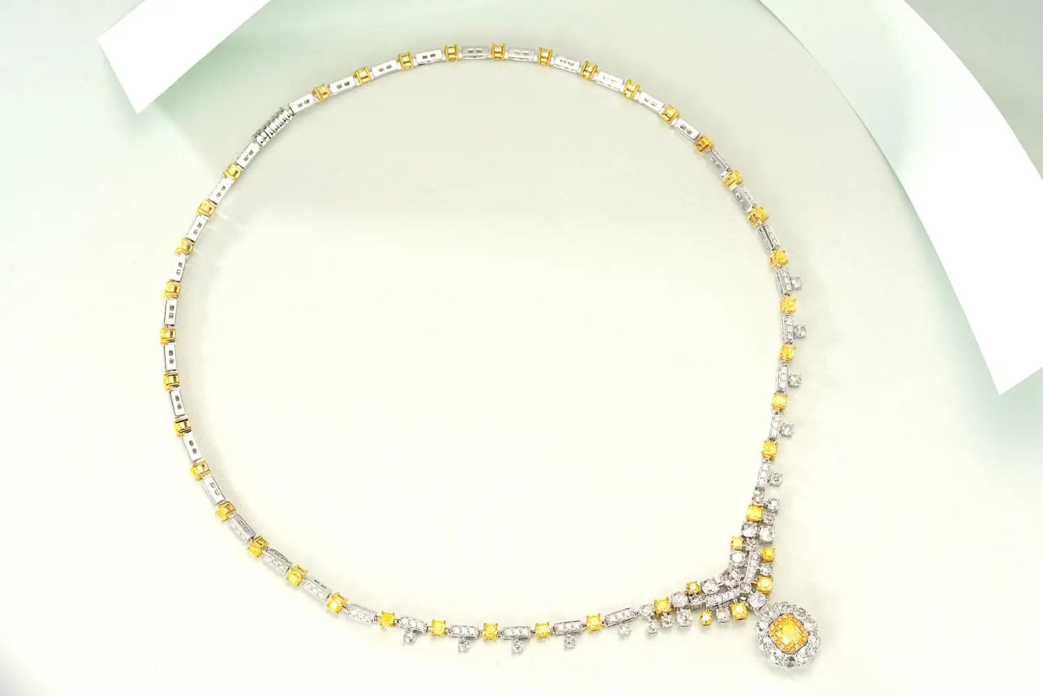 Elegant Yellow Diamond Pillow-Cut and Round Rose Necklace Set (Dual Wear)