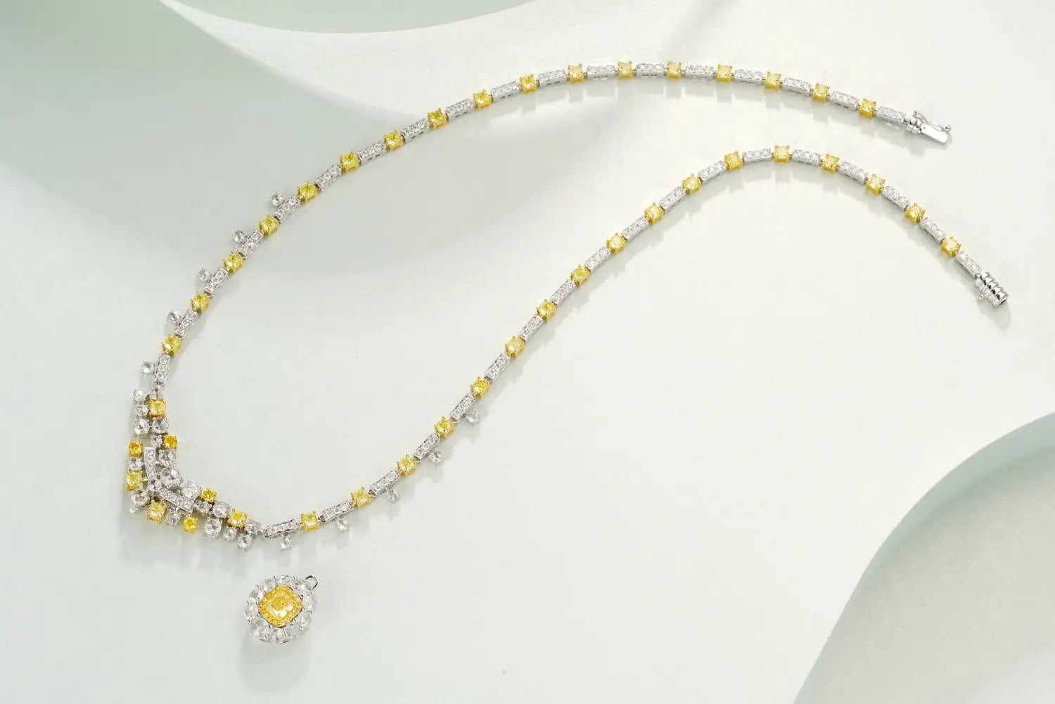 Elegant Yellow Diamond Pillow-Cut and Round Rose Necklace Set (Dual Wear)