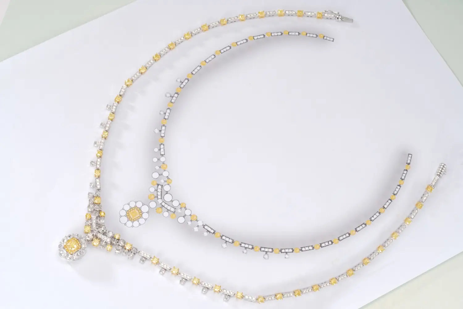 Elegant Yellow Diamond Pillow-Cut and Round Rose Necklace Set (Dual Wear)