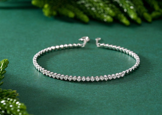 Adjustable Spring Circle Diamond Bracelet - Unique Jewelry Piece - White Diamond Bracelet