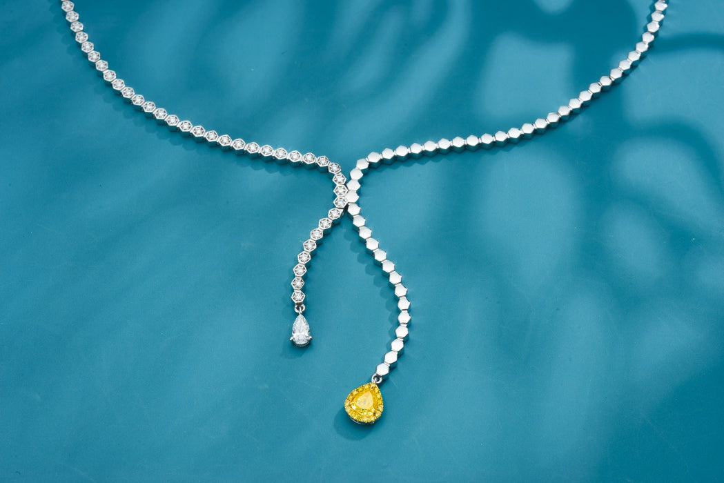 Beehive Pendant Necklace - Luxury Diamond Jewelry - Yellow Diamond Chain