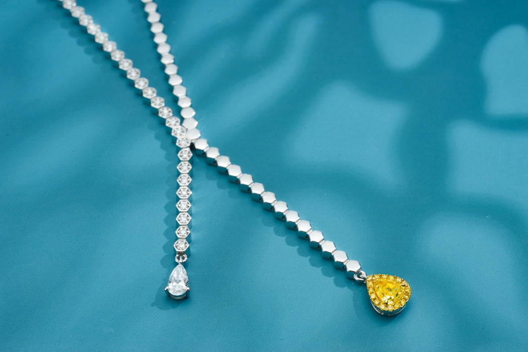 Beehive Pendant Necklace - Luxury Diamond Jewelry - Yellow Diamond Chain