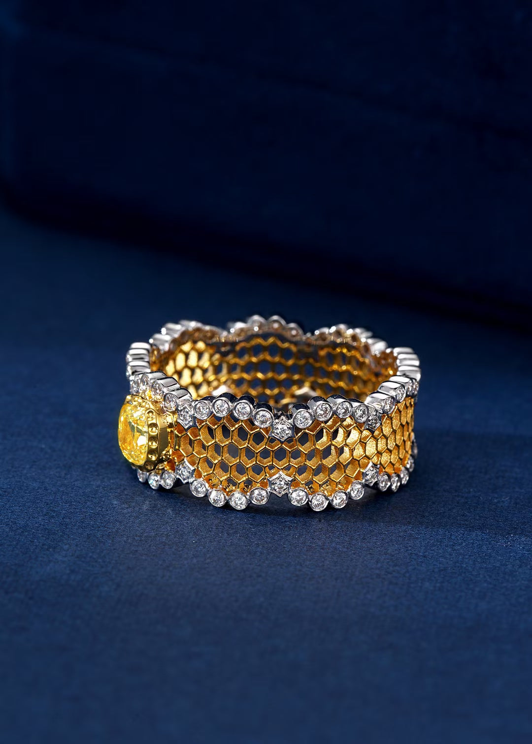 Beehive Ring - Enchanting Diamond Jewelry Piece - Yellow Diamond Ring