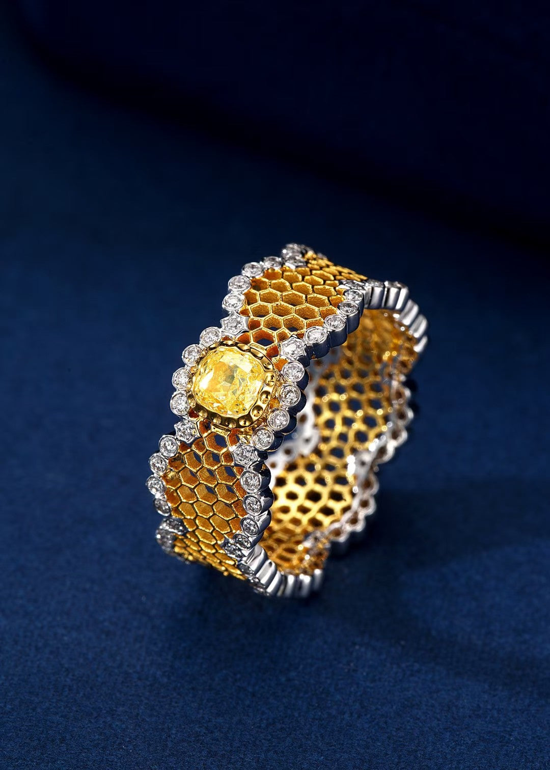 Beehive Ring - Enchanting Diamond Jewelry Piece - Yellow Diamond Ring