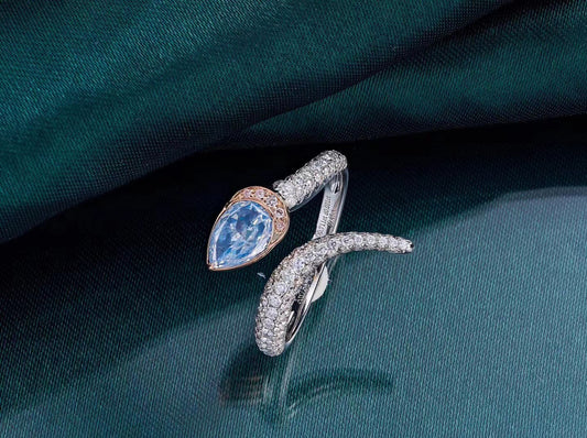 Blue Diamond Snake Ring - Unique Jewelry Piece - Blue Diamond Ring