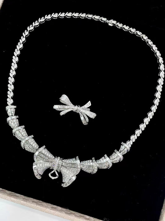 Bowknot Jewelry Set: Diamond Necklace & Ring A Must-Have for Jewelry Lovers - White Diamond Set System