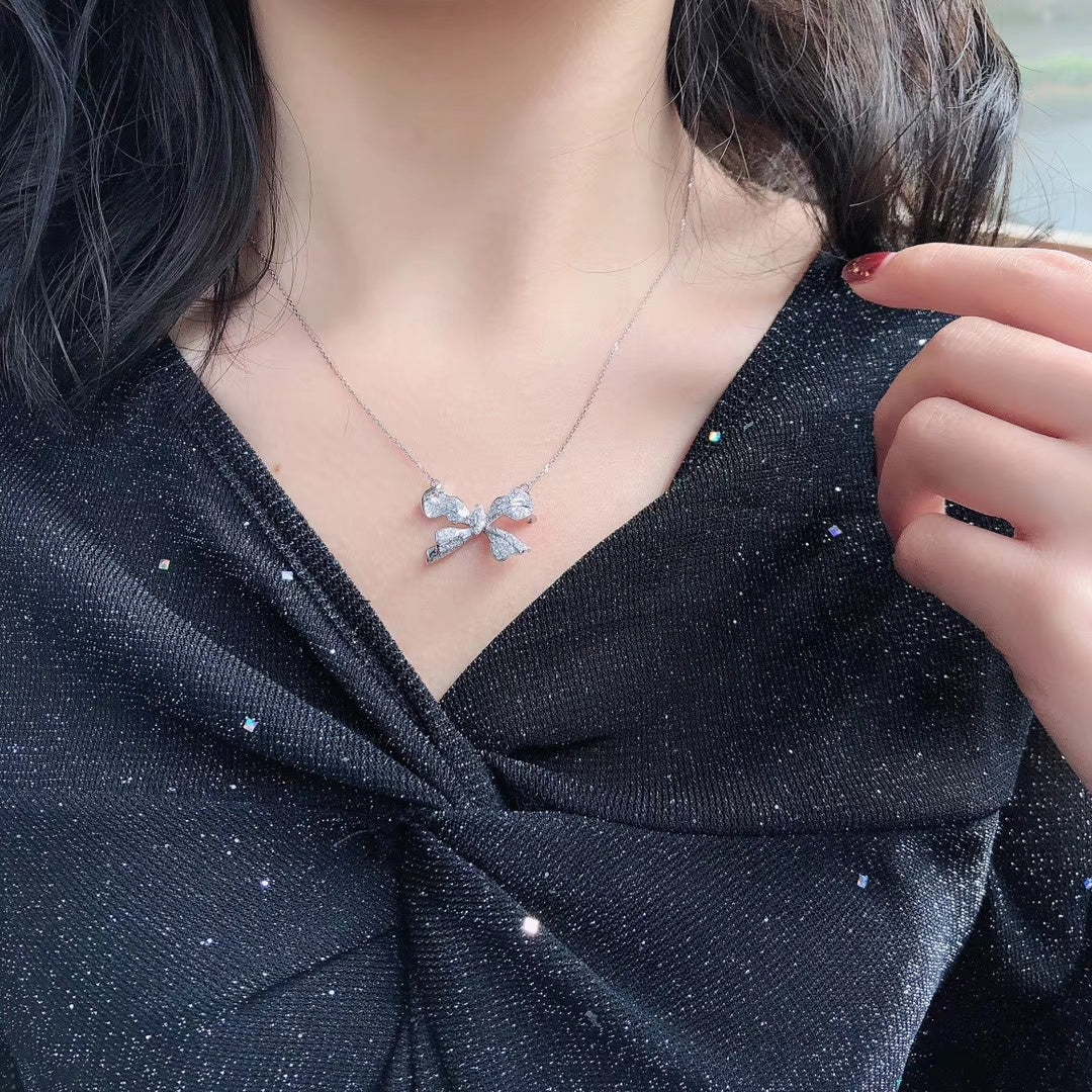 Bowknot Pendant Jewelry with Diamond Accent - A Unique Gem Awaits - White Diamond Pendant