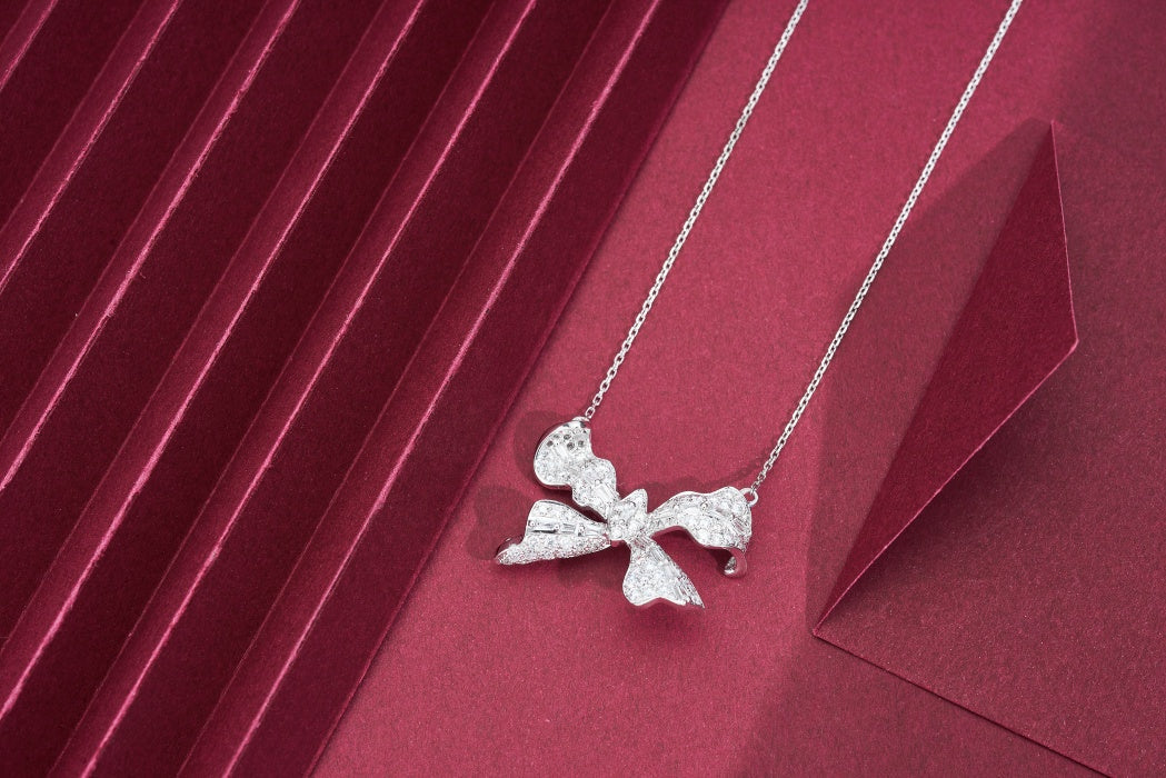 Bowknot Pendant Jewelry with Diamond Accent - A Unique Gem Awaits - White Diamond Pendant