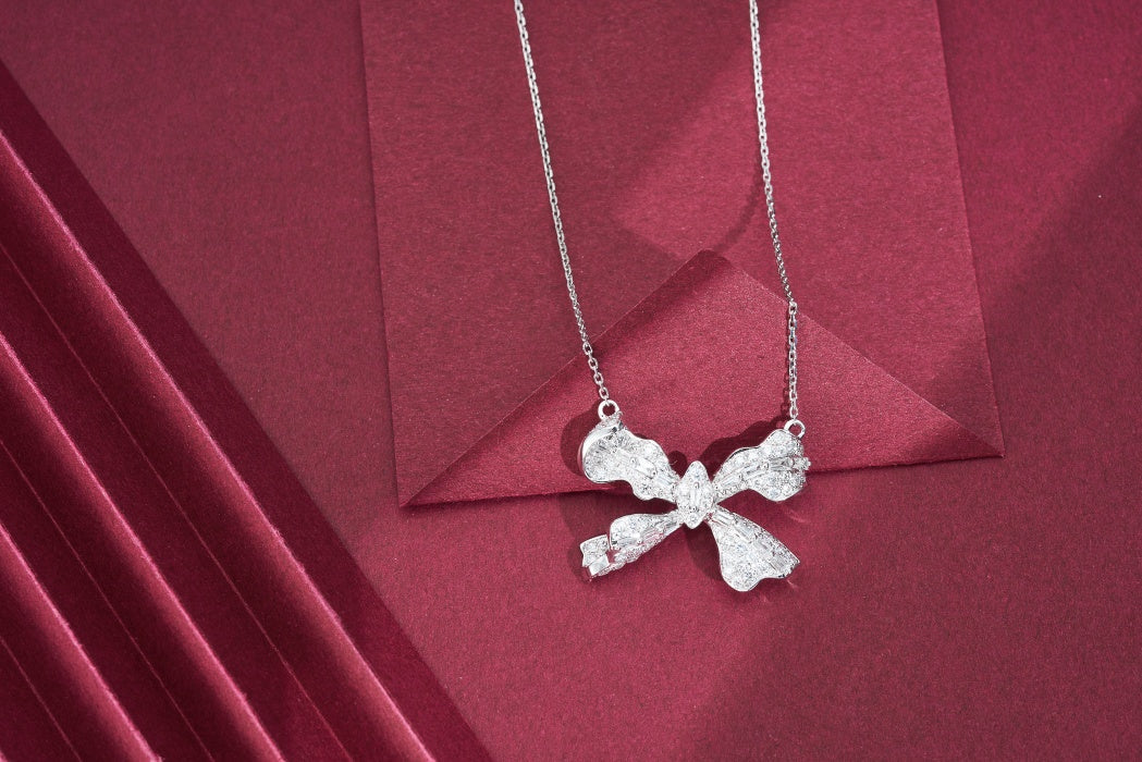 Bowknot Pendant Jewelry with Diamond Accent - A Unique Gem Awaits - White Diamond Pendant