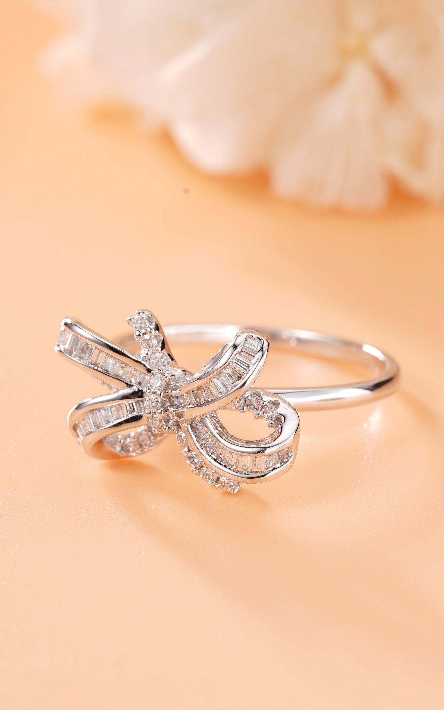 Bowknot Ring with Diamond Accent - Fine Jewelry Collection - White Diamond Ring