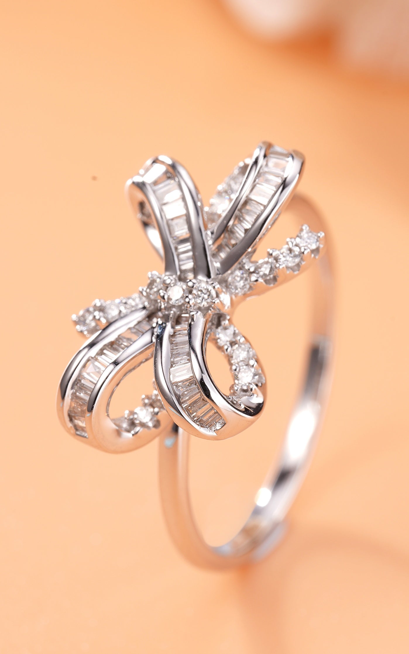 Bowknot Ring with Diamond Accent - Fine Jewelry Collection - White Diamond Ring