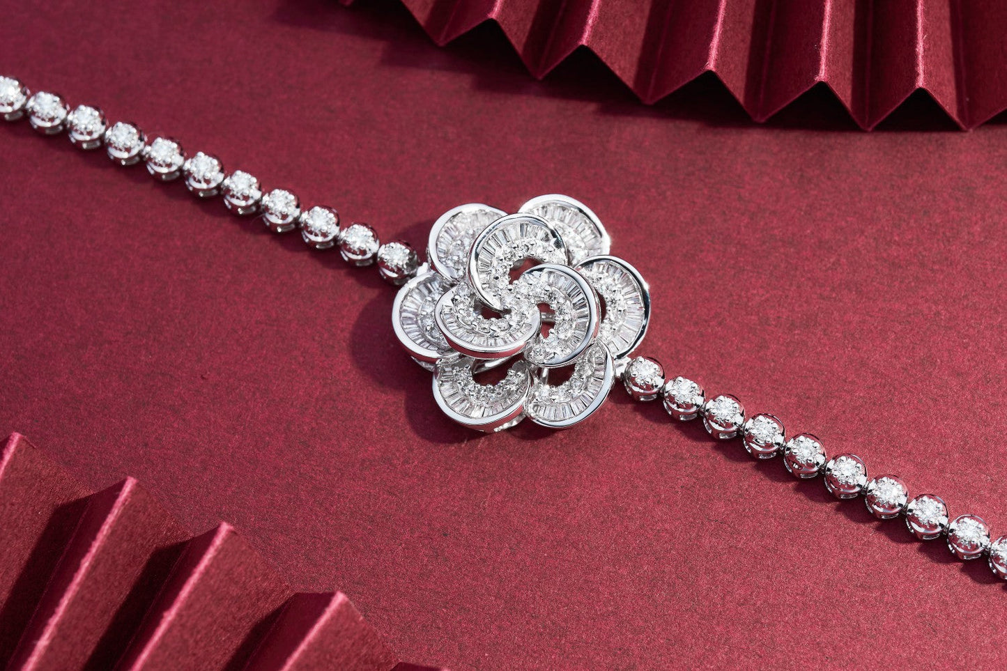 Camellia Flower Bracelet - Premium Jewelry Piece - White Diamond Bracelet