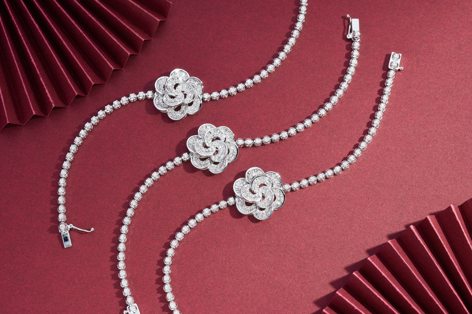 Camellia Flower Bracelet - Premium Jewelry Piece - White Diamond Bracelet