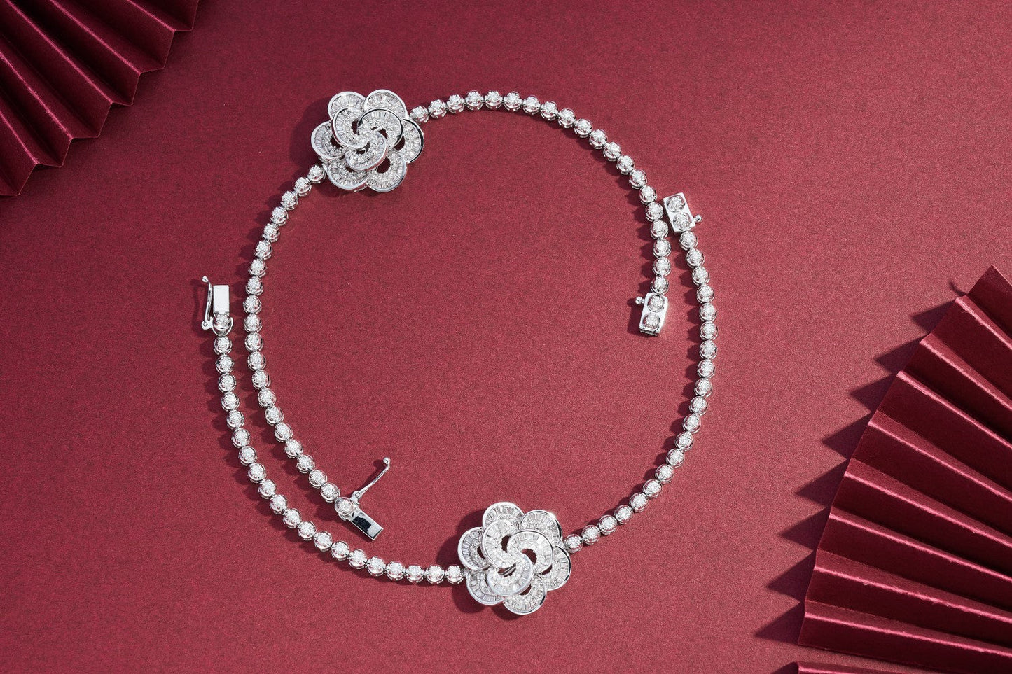 Camellia Flower Bracelet - Premium Jewelry Piece - White Diamond Bracelet