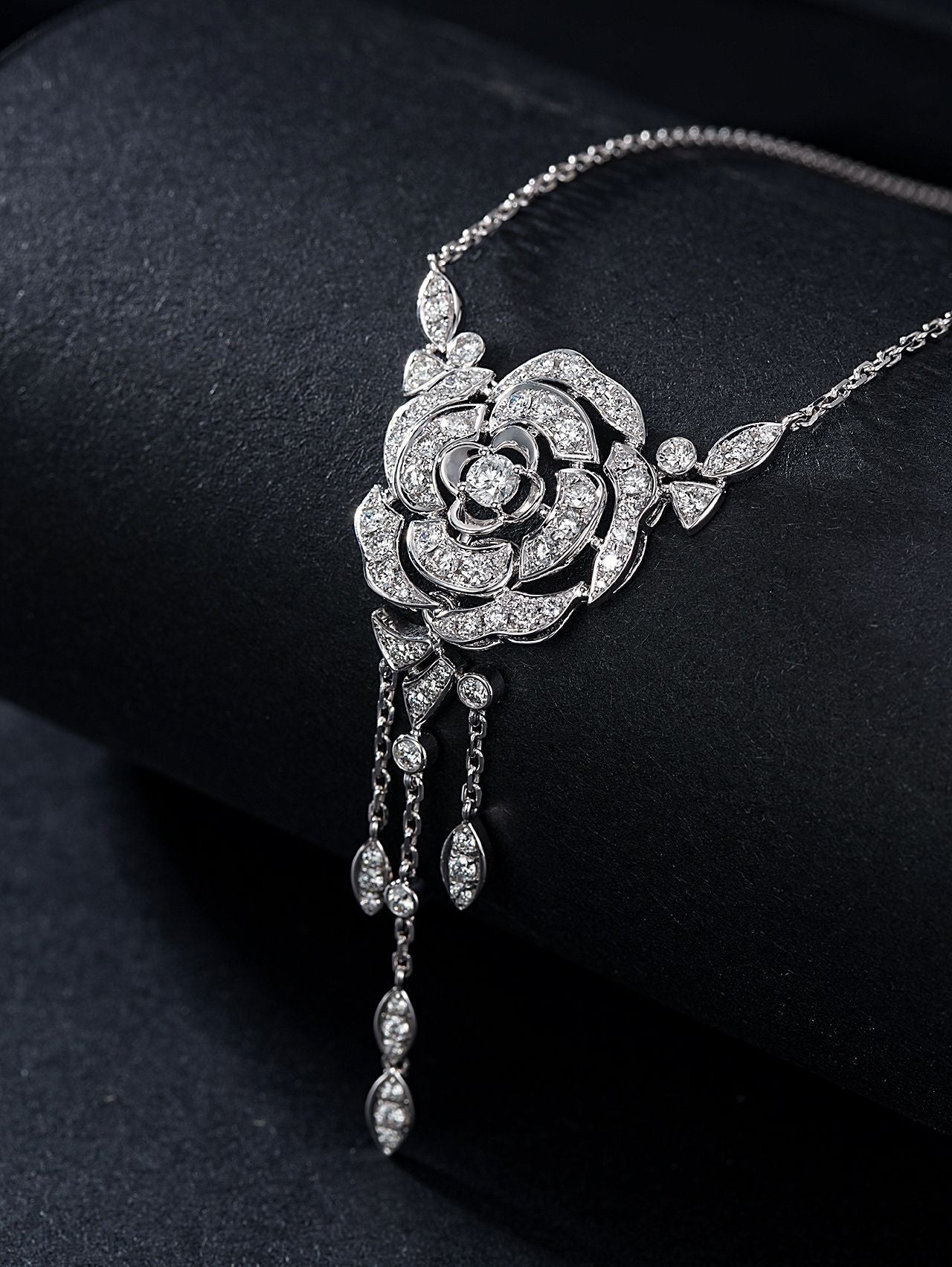 Camellia Teardrop Pendant Jewelry with Diamond Accent - White Diamond Pendant