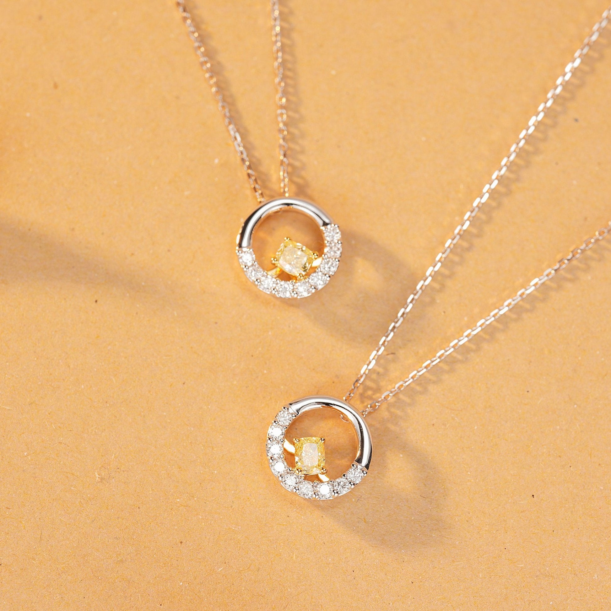 Captivating Yellow Diamond Semi-Circle Pendant - Fine Jewelry - Yellow Diamond Pendant