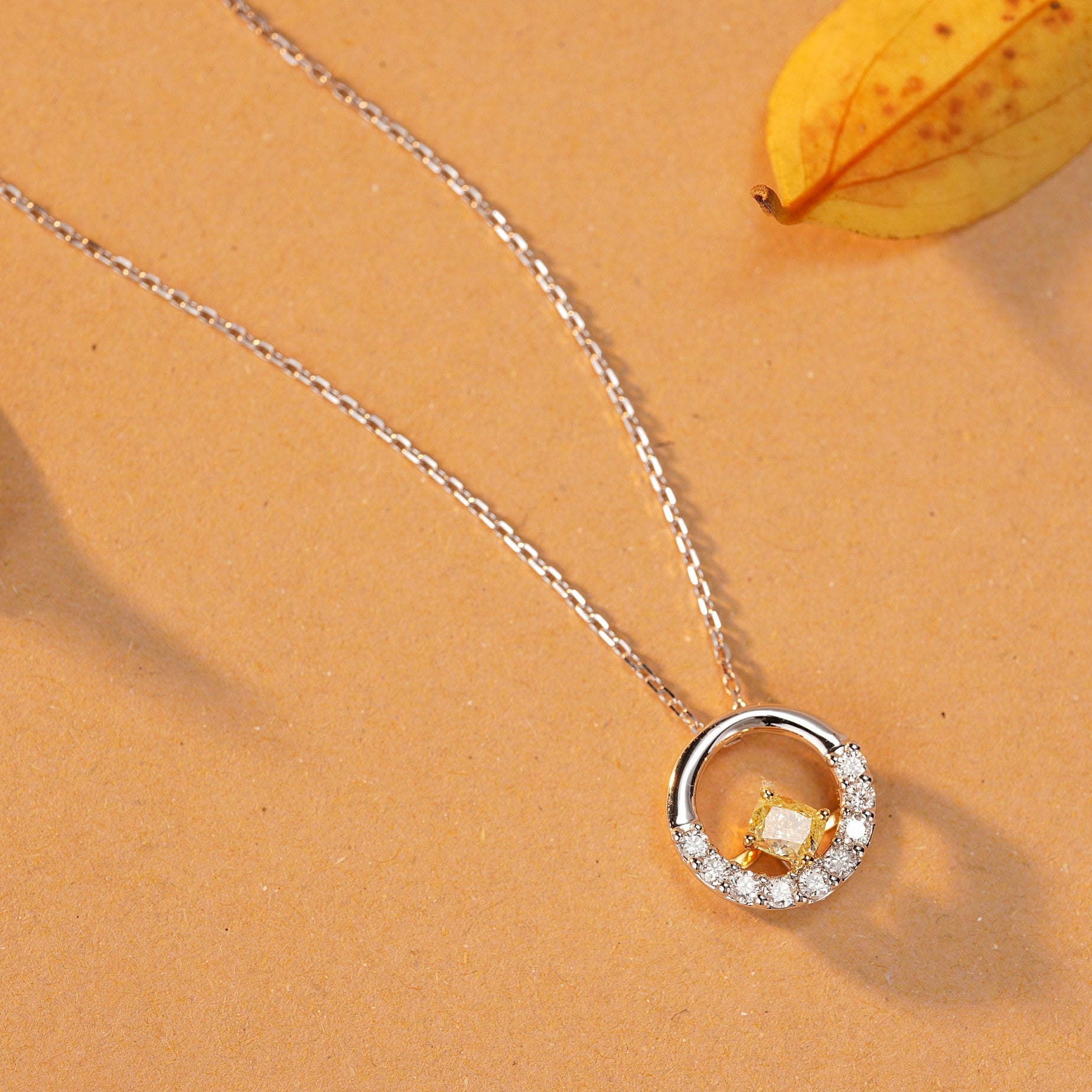 Captivating Yellow Diamond Semi-Circle Pendant - Fine Jewelry - Yellow Diamond Pendant