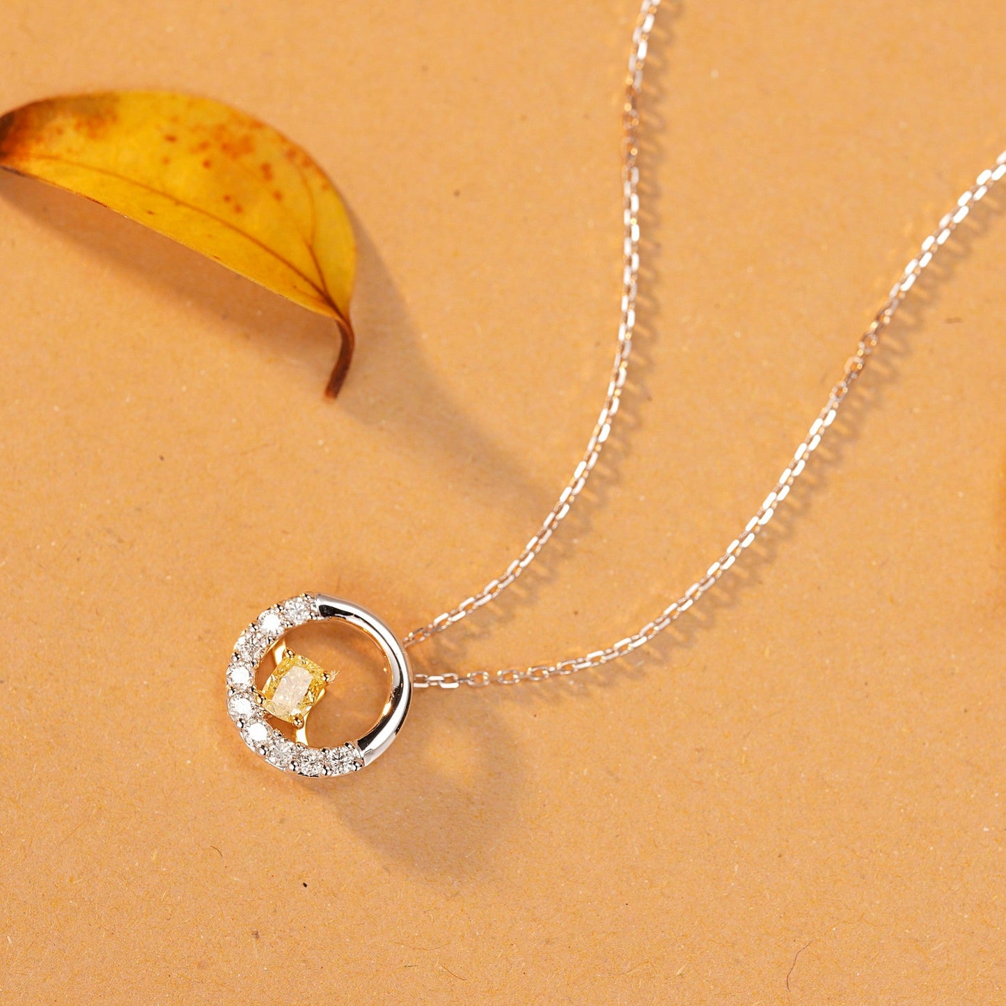 Captivating Yellow Diamond Semi-Circle Pendant - Fine Jewelry - Yellow Diamond Pendant